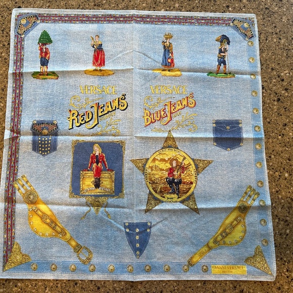 Vintage 90’s Versace Jeans Blue Jeans Promo Fragrance Perfume cotton bandana - Picture 4 of 8
